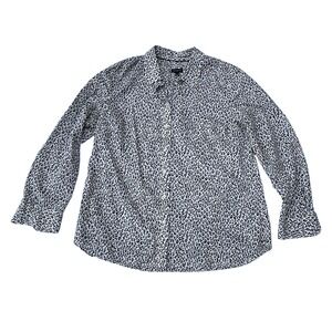 TALBOTS Womens Large Leopard Print Long Sleeve Button-Up Cotton Blouse Classic